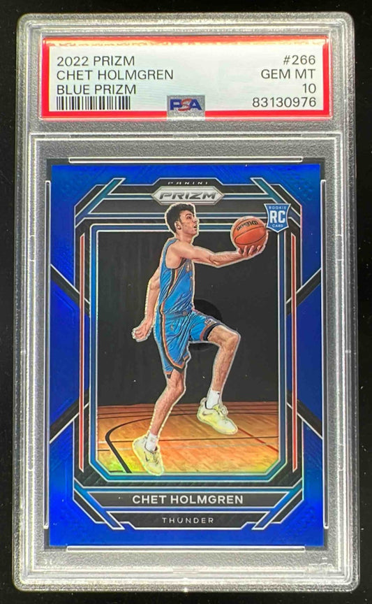 2022-23 Panini Prizm Prizms Blue #266 Chet Holmgren RC /199 PSA 10